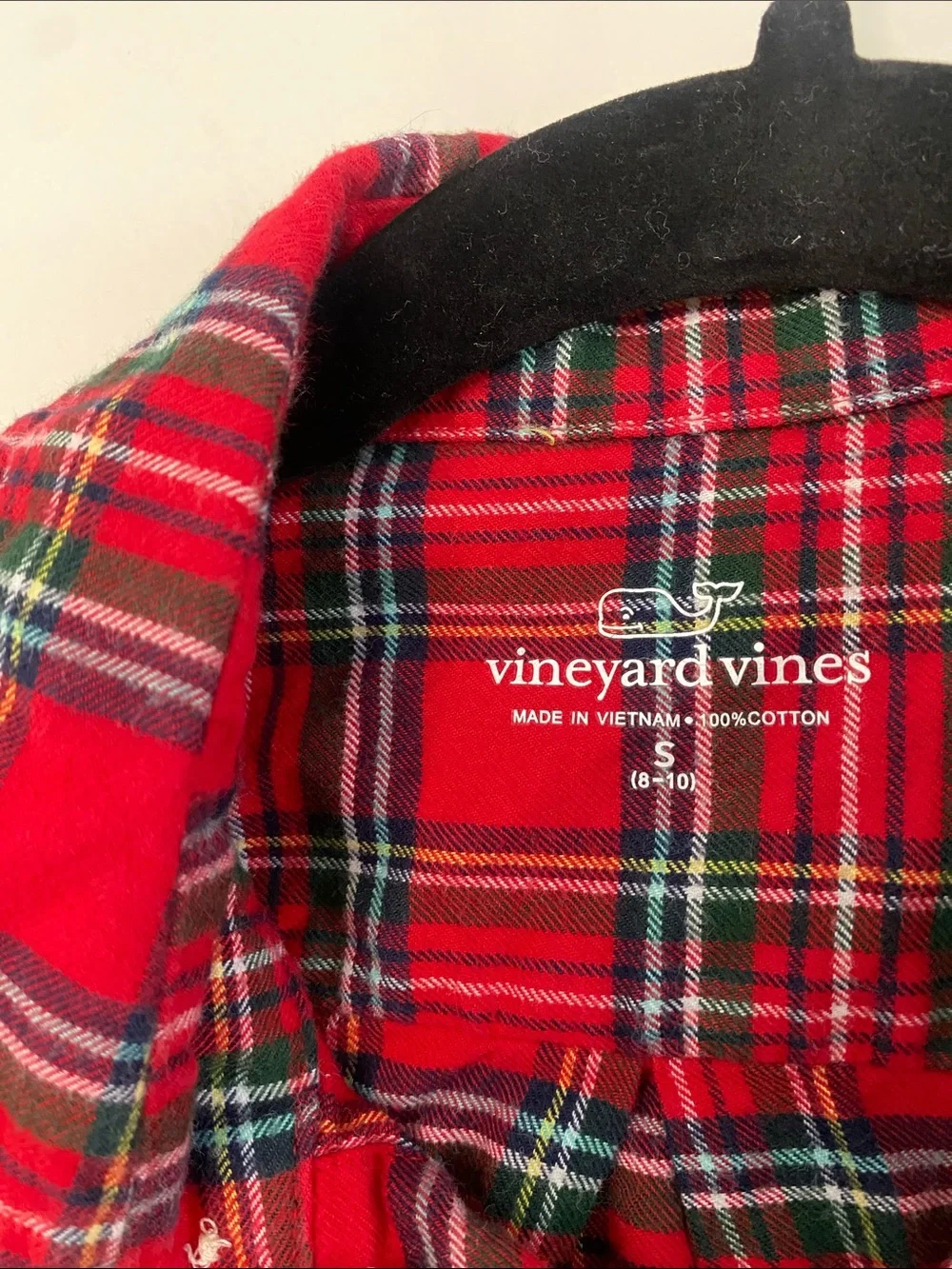 Vineyard Vines Boy's Red Green Plaid Flannel Holiday Button-Up Shirt Small 8-10
